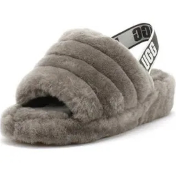 UGG Fluff Yeah Grey Slide Slippers - Picture 1 of 7